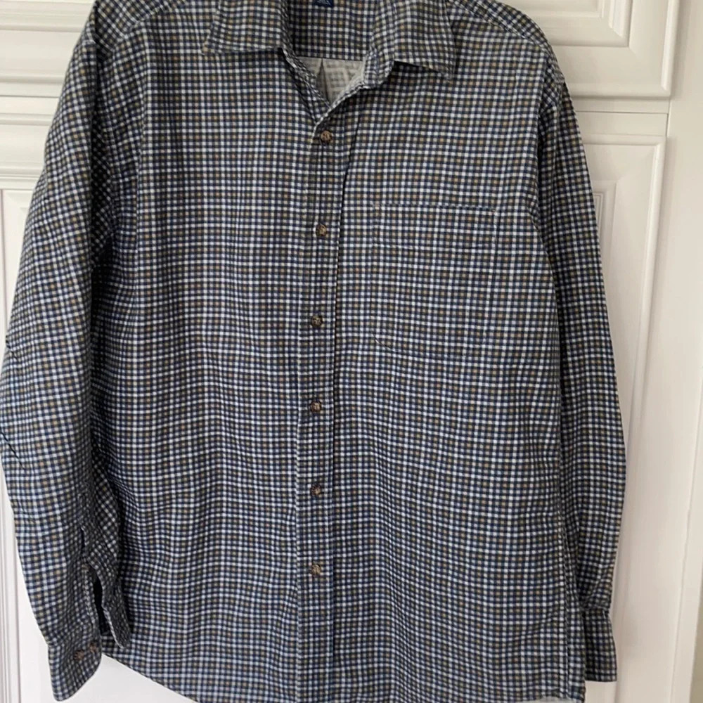 John Ashford Long Sleeve Soft checkered Casual Dress Shirt Men sz M - Picture 10 of 11